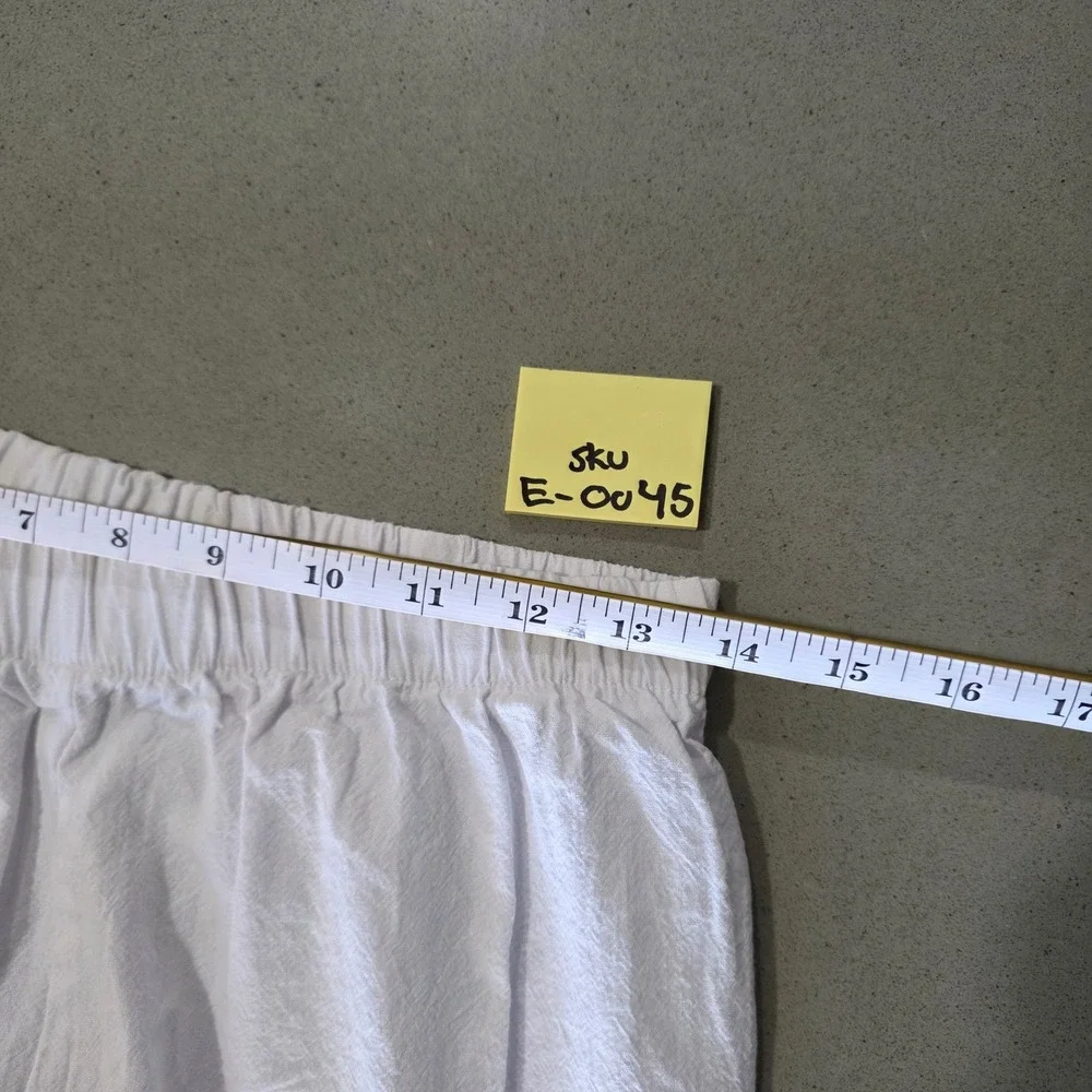 White Linen Blend Elastic Waist Straight Leg Casual Pants Mens Size Medium